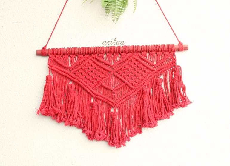 Boho tassel red macramé handmade tapestry wall décor 01