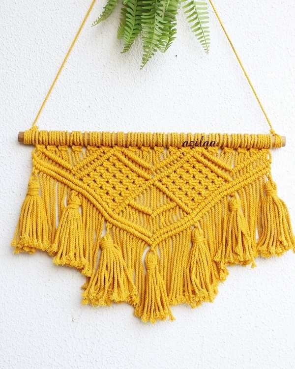 Boho tassel yellow  macrame handmade tapestry wall décor 01