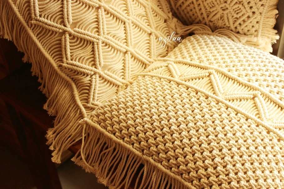 Boho ECO friendly Off white macramé handmade cushion cover