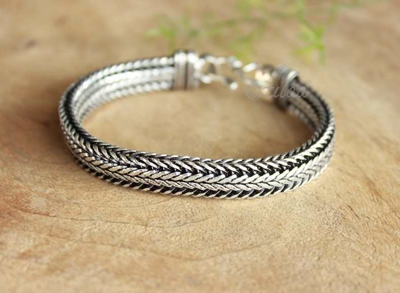 Braided oxidized chain Silver plated handmade bracelet