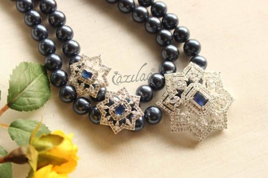 Bridal Blue Designer pearl CZ necklace set