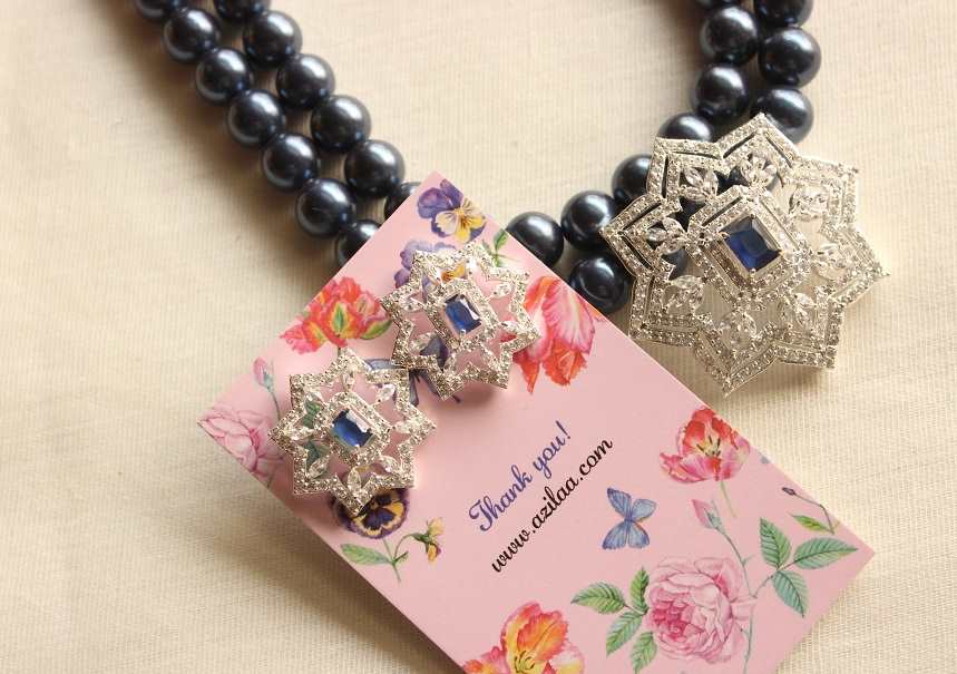 Bridal Blue Designer pearl CZ necklace set