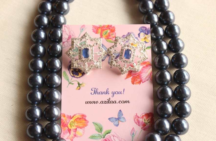 Bridal Blue Designer pearl CZ necklace set