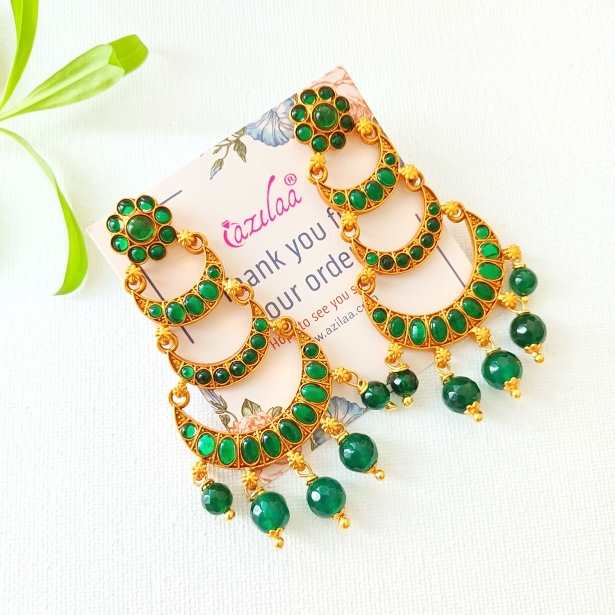 Bridal Green gemstone dangler golden chandelier earrings