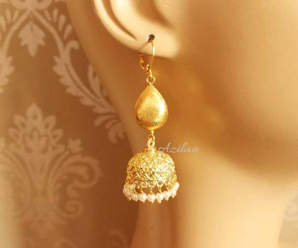 Bright Gold plated jhumki beaded handmade earrings