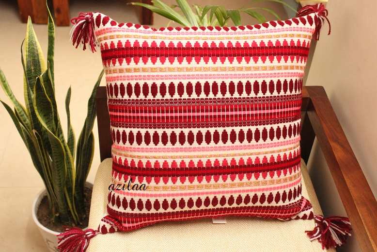 Bright Maroon handloom handmade cushion cover 1