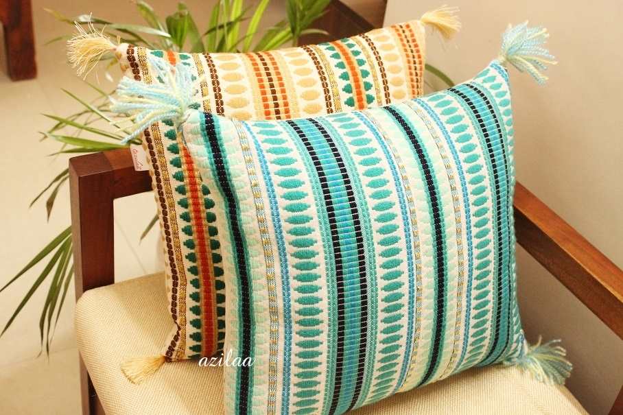 Aqua blue handloom handmade cushion covers