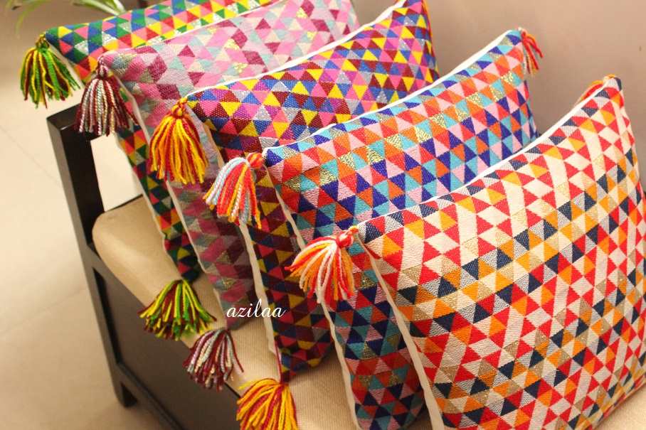 Bright green geometric handloom handmade cushion cover 