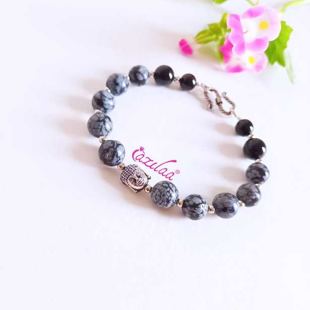 Buddha Black snowflakes gemstone handmade bracelet 