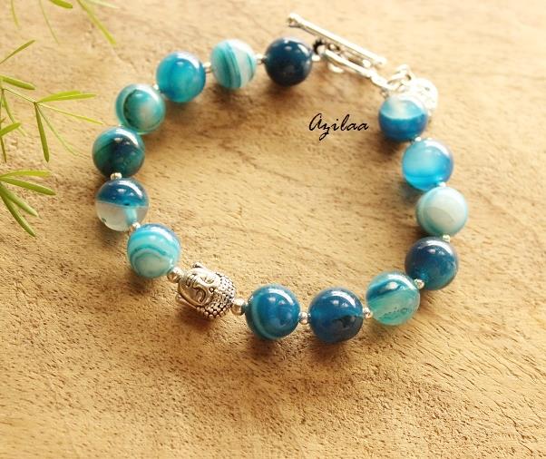 Buddha Blue agate gemstone beaded Bracelet