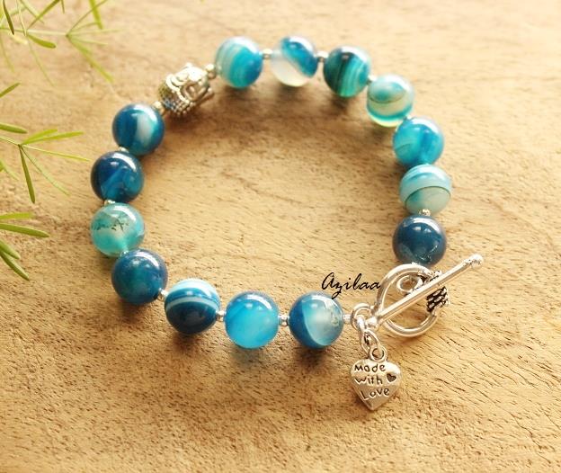 Buddha Blue agate gemstone beaded Bracelet