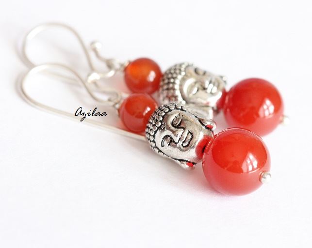 Buddha Carnelain sterling silver handmade gemstone Dangler beaded earrings