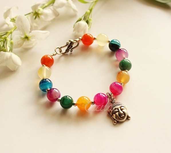 Buddha Multi agate gemstone beaded Bracelet