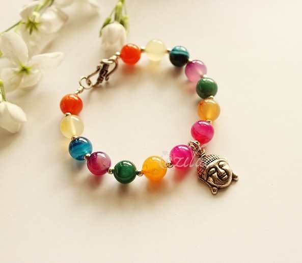 Buddha Multi agate gemstone beaded Bracelet