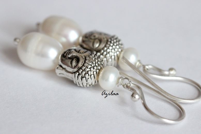 Buddha Pearl sterling silver handmade gemstone Dangler beaded earrings