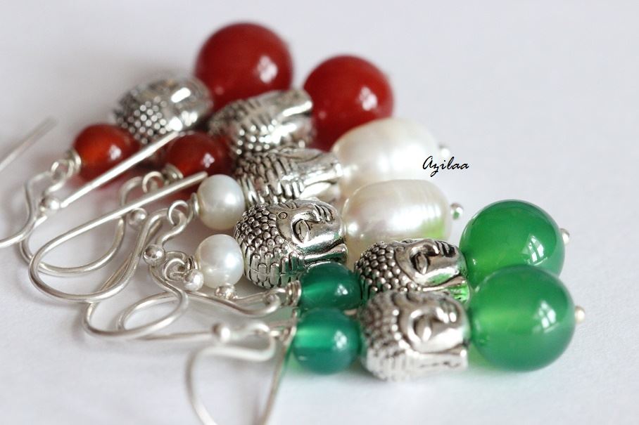 Buddha Pearl sterling silver handmade gemstone Dangler beaded earrings