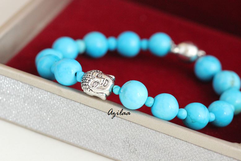 Buddha Turquoise beaded gemstone silver  Bracelet