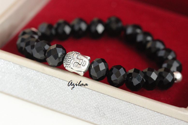 Buddha black Crystal  silver Bracelet