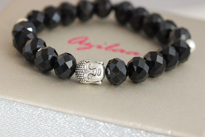 Buddha black Crystal  silver Bracelet