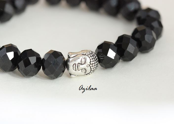 Buddha black Crystal  silver Bracelet