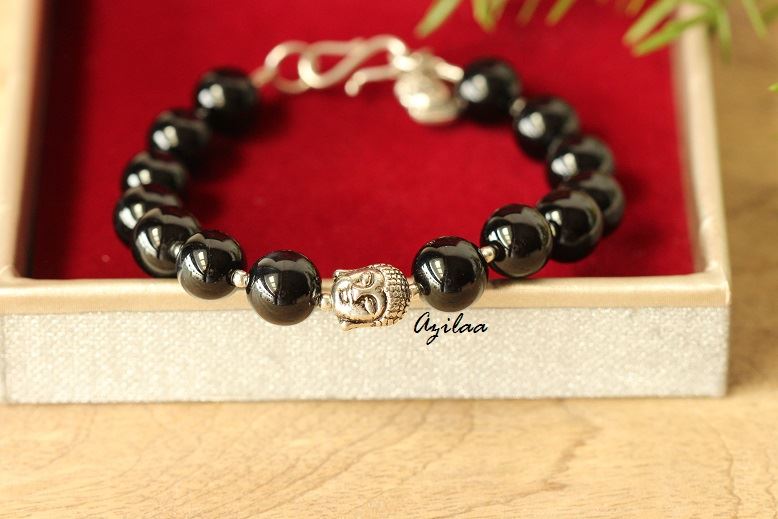 Buddha black onyx gemstone silver bracelet jewellery