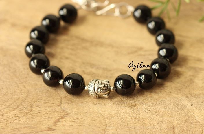 Buddha black onyx gemstone silver bracelet jewellery
