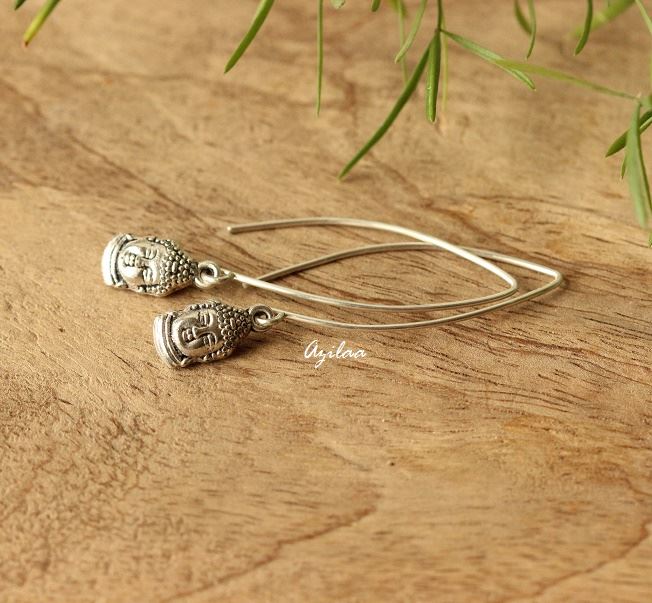 Buddha charm silver long dangler  earrings