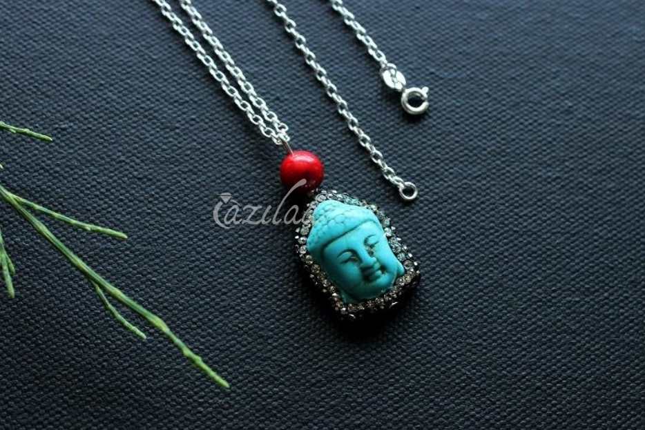 Buddha charm turquoise blue pendant silver necklace