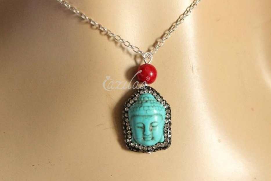 Buddha charm turquoise blue pendant silver necklace