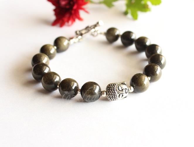 Buddha obsidian healing gemstone beaded Bracelet