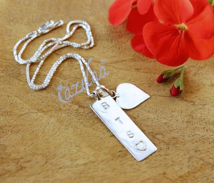 Initial Sterling silver heart charm Pendant chain 