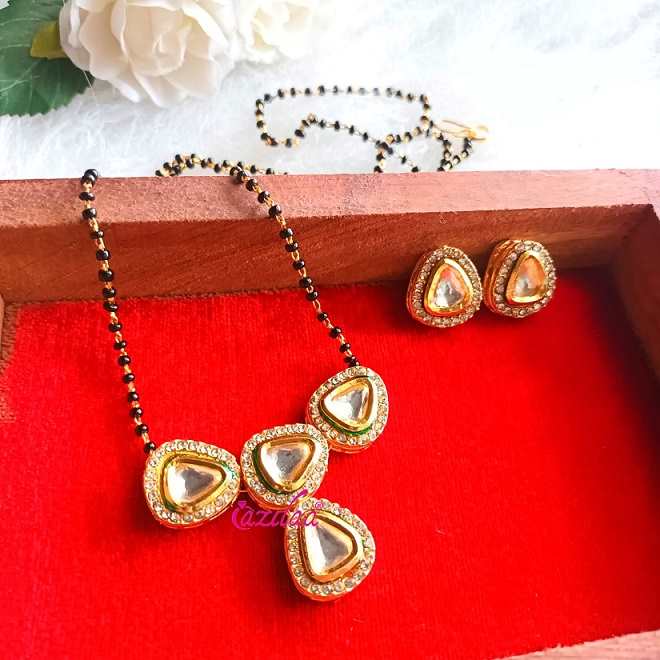 CZ golden Mangalsutra earrings set