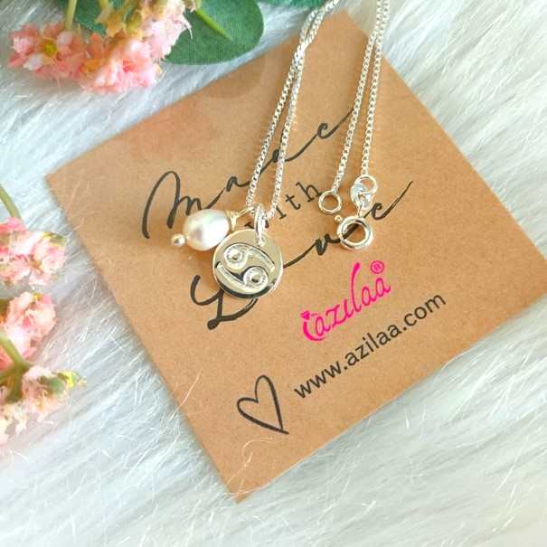 Cancer Zodiac Sterling silver pearl charm Pendant