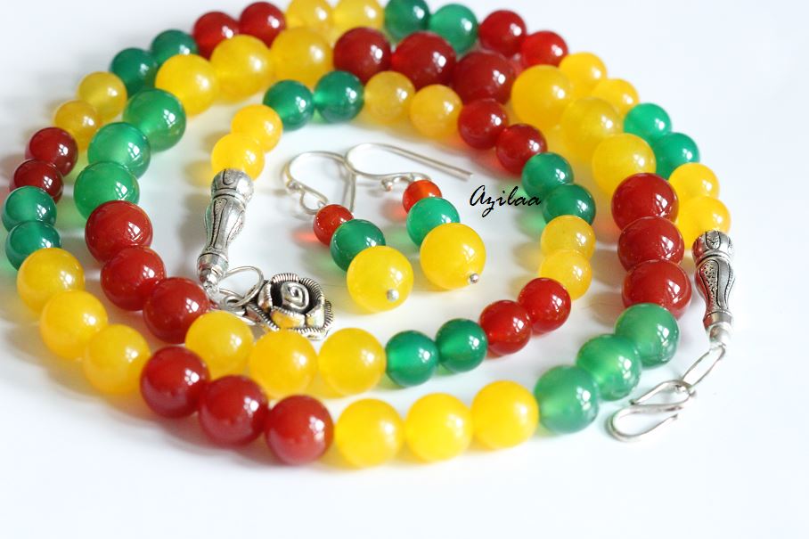 Candy Vibrant Multi color gemstone beaded handmade necklace earring Set