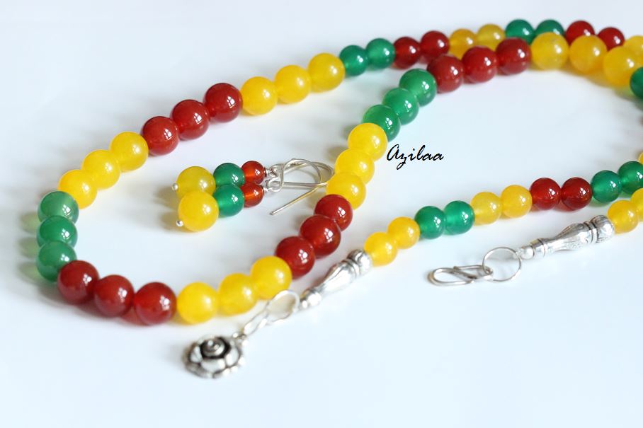 Candy Vibrant Multi color gemstone beaded handmade necklace earring Set