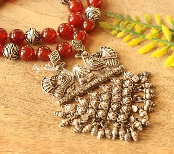 Carnelian Artisan Ganesh Designer Ethnic silver gemstone necklace