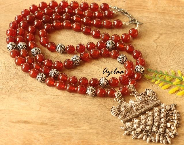 Carnelian Artisan Ganesh Designer Ethnic silver gemstone necklace