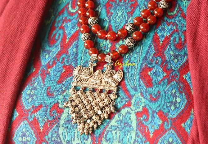 Carnelian Artisan Ganesh Designer Ethnic silver gemstone necklace