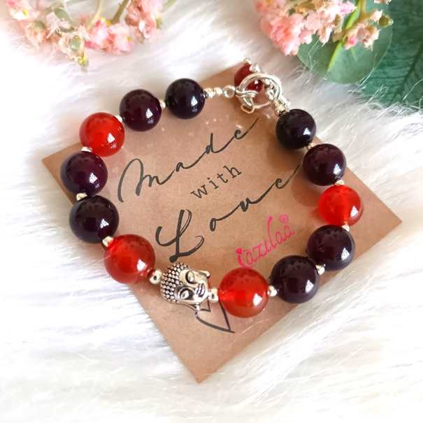 Carnelian garnet Buddha gemstone beaded Bracelet 1