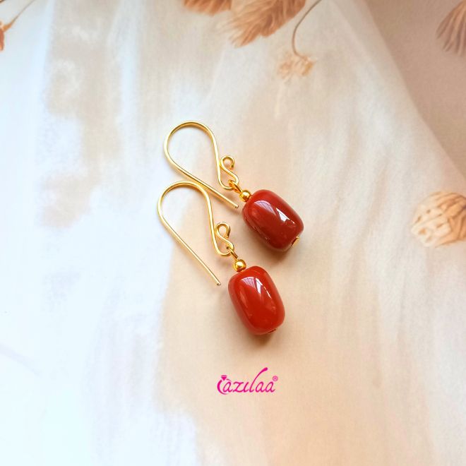 Carnelian Dangle Earrings Gold Plated Gemstone Jewelry