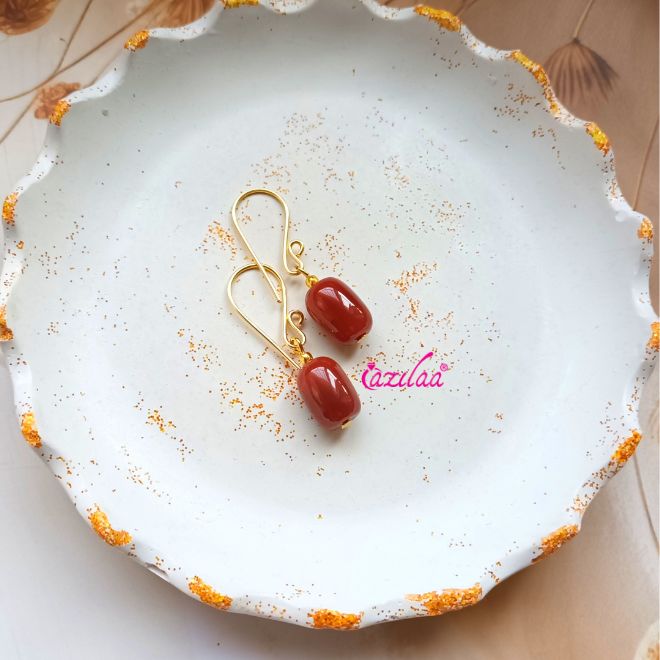 Carnelian Dangle Earrings Gold Plated Gemstone Jewelry