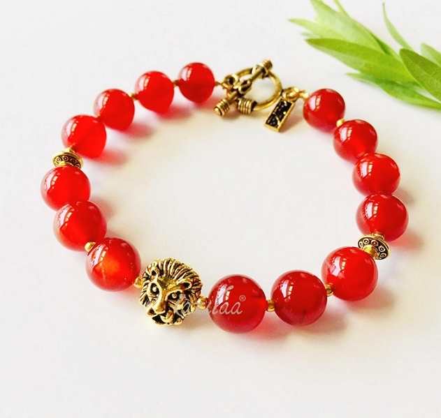 Carnelian antique gold stone lion head bracelet