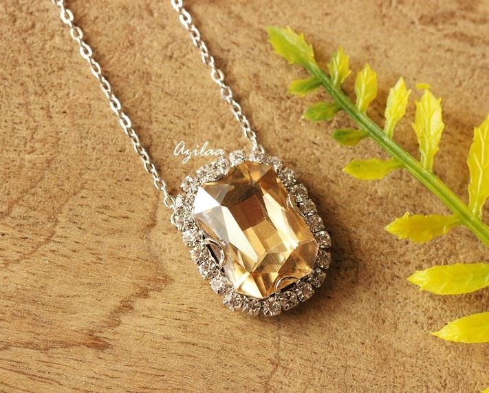 Champange Crystal CZ pendant silver necklace