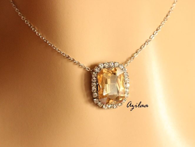 Champange Crystal CZ pendant silver necklace