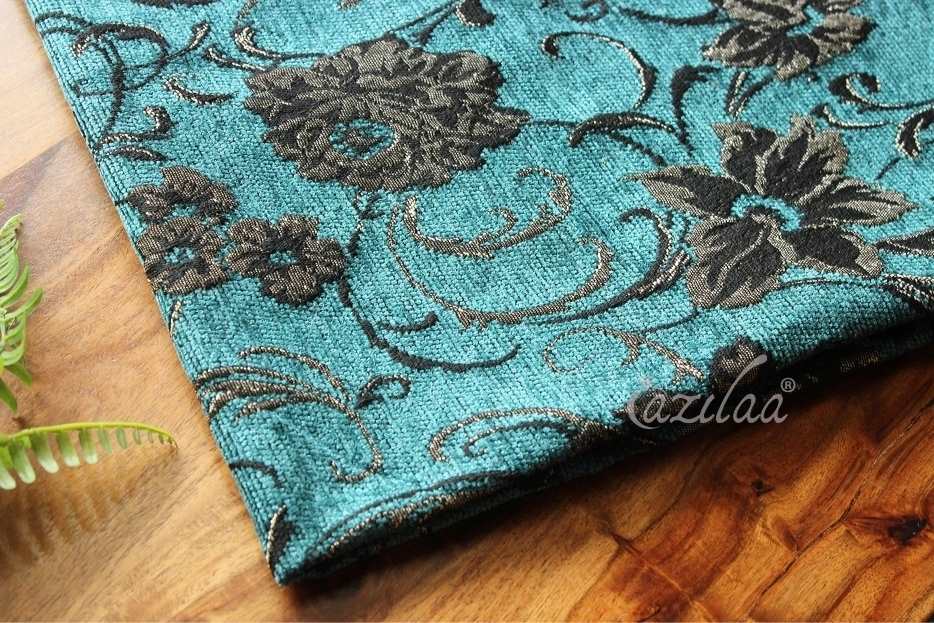 Chenille Jacquard Teal Black single bed cover 1