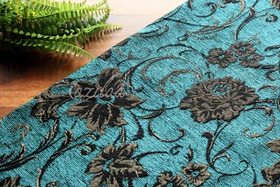 Chenille Jacquard Teal Black single bed cover 1