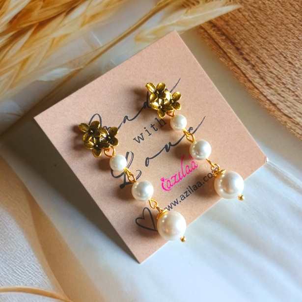 Chic Pearl dangler antique golden flower post earrings
