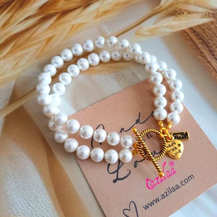 Chic Pearl double layer antique golden bracelet