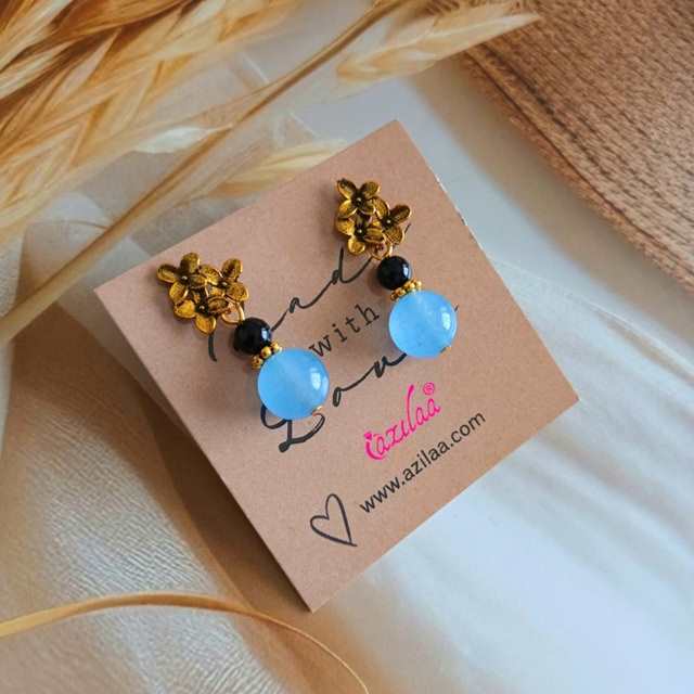 Chic blue black gemstone beaded handmade necklace set