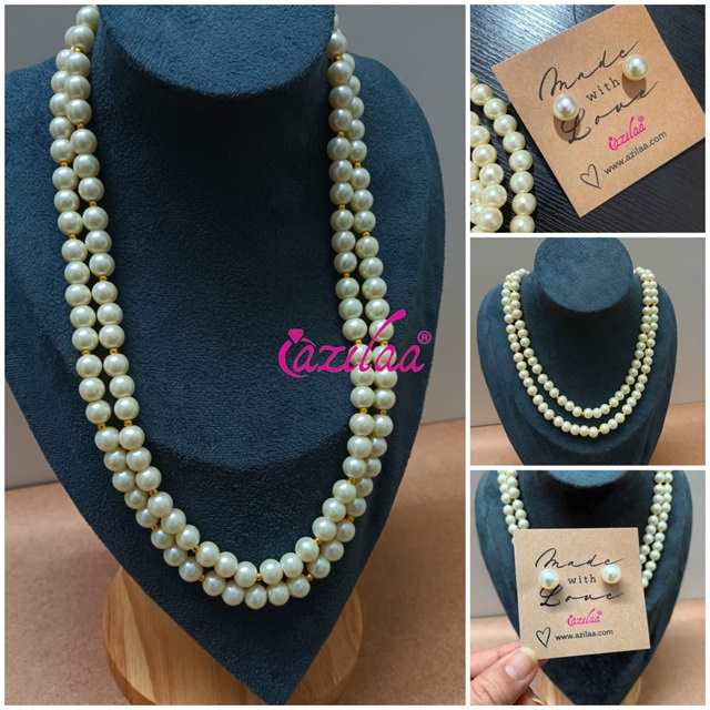 Classic cream pearl designer necklace set
